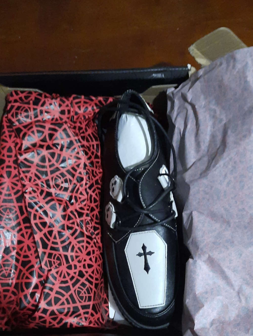 Gothic Black and White Coffin-Accent Platform Shoe